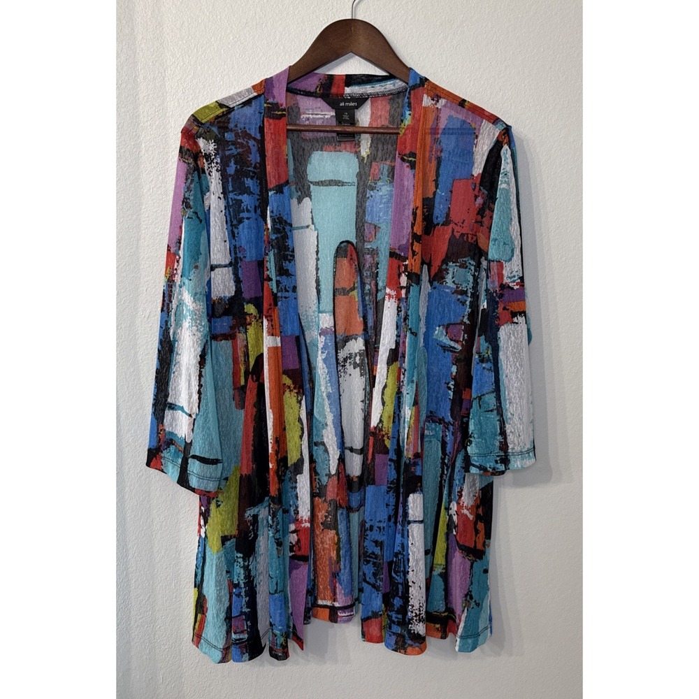 Ali Miles semi sheer open topper women's 1X colorful abstract wearable art boho